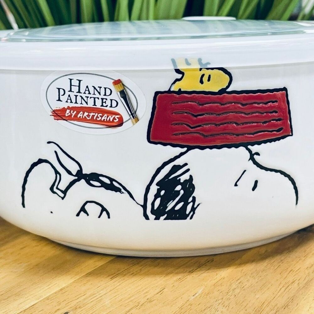 NWT Peanuts Snoopy Woodstock White Red Ceramic 2 Pc Food containers w/ Lids Set - Picture 8 of 16